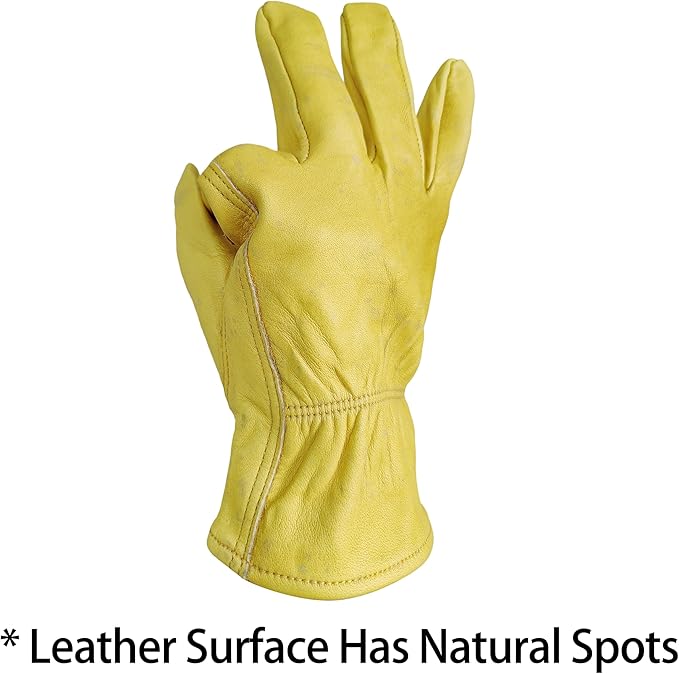 3 Pairs Leather Work Gloves For Men Cowhide Working Gloves Abrasion Resistant Driver Gloves