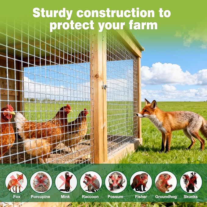 48" x 50' Hardware Cloth - 19 Gauge Heavy-Duty 1/2 Inch Welded Chicken Wire, Hot-Dipped Galvanized Mesh for Chicken Coop & Garden Fencing