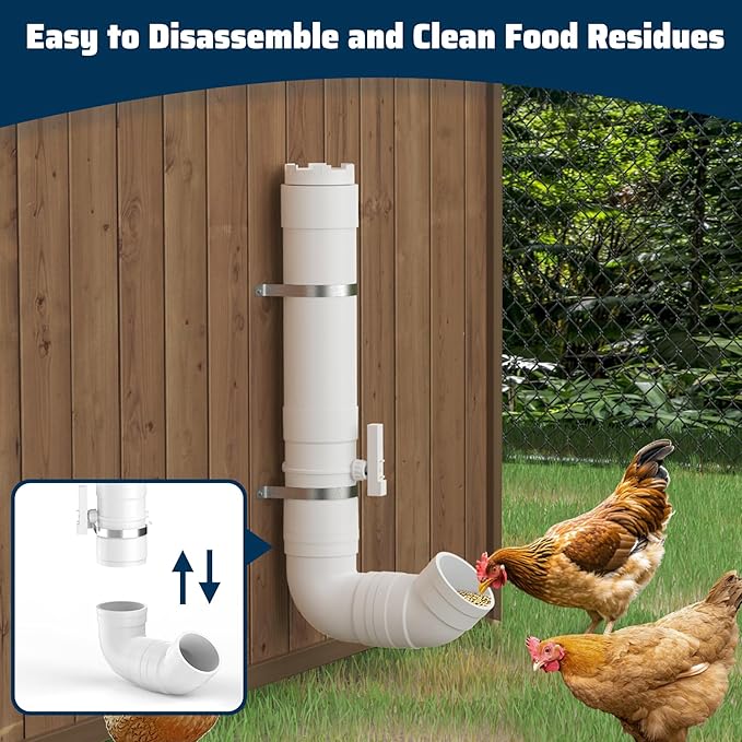Automatic Chicken Feeder with Amount Controller,7 Pounds Capacity Hanging Chicken Feeder,Heavy Duty Pipe Chicken Coop Feeder No Waste,Poultry Gravity Feed Port for Chicken Feeding