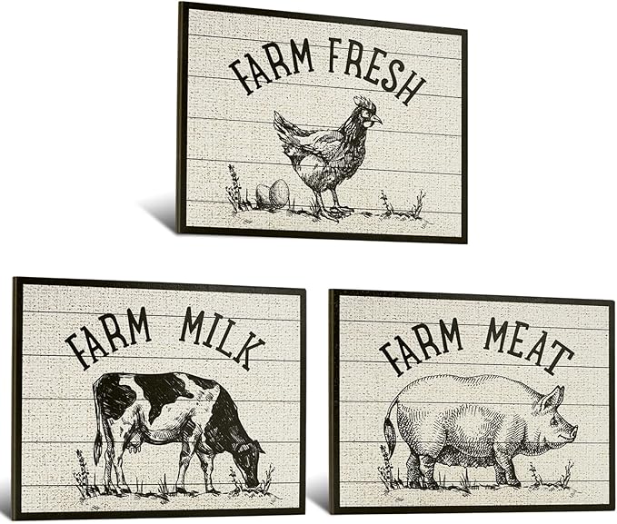 AnyDesign 3Pcs Farm Animal Wooden Hanging Sign Cow Rooster Pig Wood Sign Rustic Farmhouse Kitchen Wall Art Decor for Home Kitchen Wall Decor