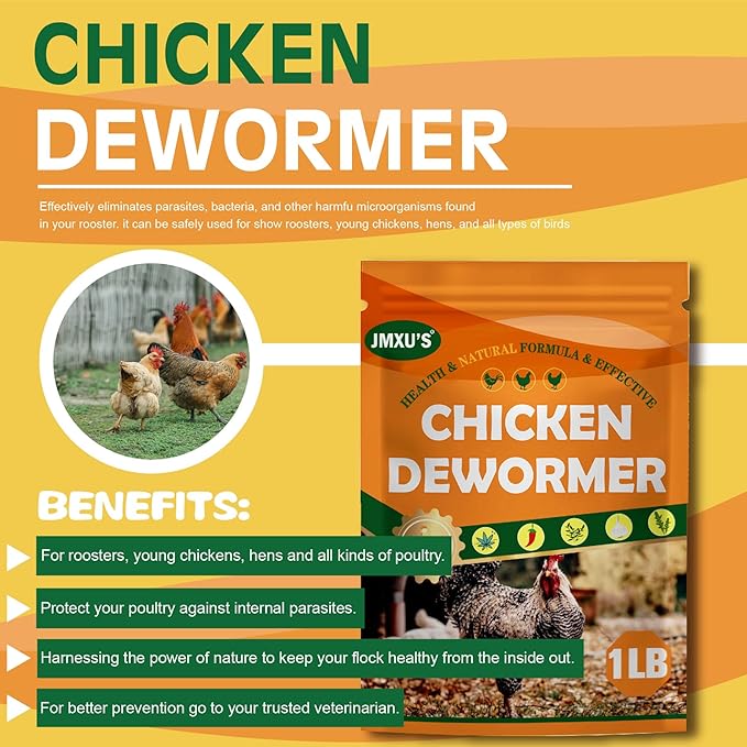 Jmxu's Chicken Dewormer Powder, Natural Formula Poultry Dewormer, Chicken Dewormer Powder for Laying Hens, Poultry Medicine Supplies to Relieve and Prevent Worms, 1 LB