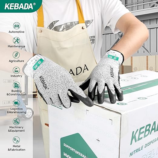 Kebada Cut Resistant Gloves, ANSI A2 Cutting Glove, PU Coated, Touchscreen, Multi-Purpose Model C2, 6 Pairs, Small