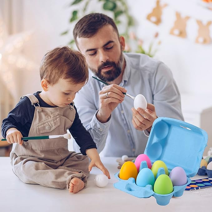 60 Pcs Egg Cartons Half Dozen, Colorful Paper Pulp Cute Egg Basket Storage Container Holder, Easter Valentine Lover Gift Chicken Eggs Crate with Labels, Hold Up to 6 Huevos with label stickers
