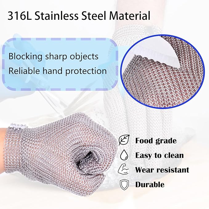 Cut Resistant Gloves Food Grade Stainless Steel Metal Mesh Chainmail Gloves for Butcher Meat Cutting Fish Filleting Oyster Shucking Clothing Cutting and Leather Processing(X-Large (Pack of 1))
