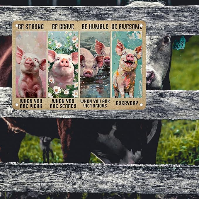 Funny Pig Decor Vintage Farm Art Sign Retro Metal Tin Sign Pet Lovers Motivational Quote for Home Office Room Coffee Bar Shop Wall Decor Poster Gift 12 * 8in