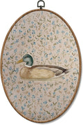 Yorhifa Boho Mallard Duck Nursery Framed Wall Art, Cottagecore Botanical Floral Duck Oval Wall Art, Country Wildlife Waterfowl Oval Walls Decor, Rustic Canvas Artwork Hanging Decor, 8.5x11.5in