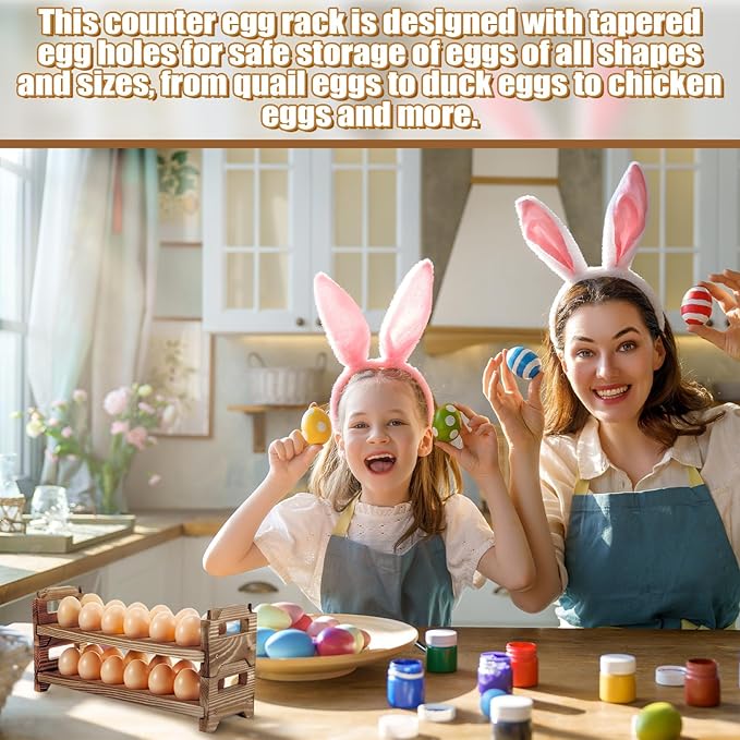 Maxcheck 6-Tier Stackable Wooden Egg Holder, Large Capacity for 72 Eggs, Countertop Storage Rack with Handles for Kitchen Organization and Fridge, Farmhouse Easter Egg Display
