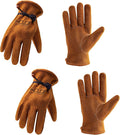 HLDD HANDLANDY 2 Pairs Leather Work Gloves for Men & Women, Reinforced Durable Palm for Welding, Farm, Gardening, Driving