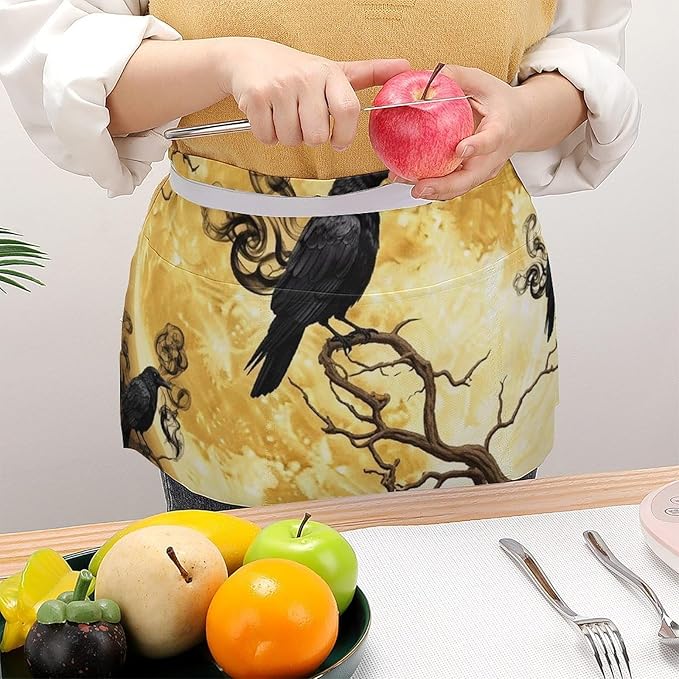 Unisex Chef Waiter Apron Waist Half Short Serving Aprons with 3 Pockets