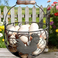LINCOUNTRY. Wire Chicken Egg Basket for Gathering Fresh Eggs,Round Metal Egg Collecting Basket with Handle for Farmhouse Countertop Storage, Rustic Rooster Kitchen Décor Gift