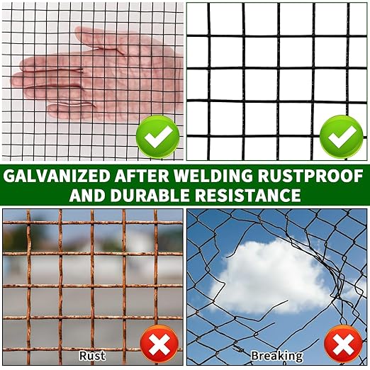 19 Gauge Hardware Cloth 1/2 Inch 72x100 Ft – Galvanized Steel Mesh | Black Chicken Wire Fence for Garden, Poultry Netting, Snake Fence & Tree Guard