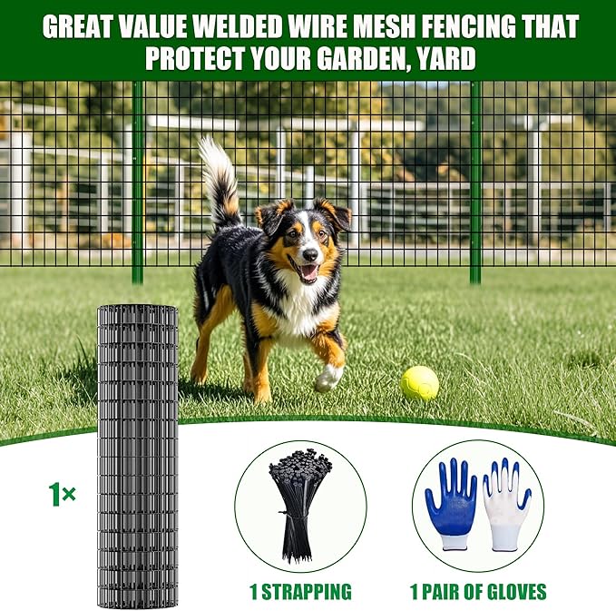 36 in x 25 ft Welded Wire Mesh Fence, 2 in × 3 in 15GA Black PVC Coated Garden Fencing Roll, Dog Barrier for Vegetable Yard, Poultry Netting,Heavy-Duty Border Fencing