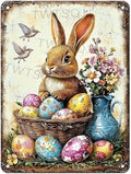 YoyaVex Easter Tin Sign Bunny Room Decor Vintage Metal Wall Art Sign for Home Apartment Wall Garden Bathroom 12X16Inch