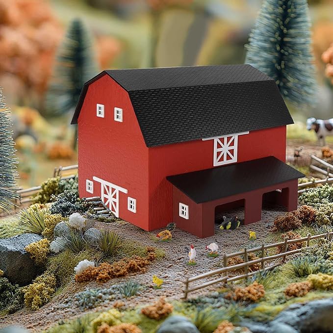HO Scale Deluxe Barn Chicken Coop – Unbuilt Farm Building Kit for Model Layout (Red)