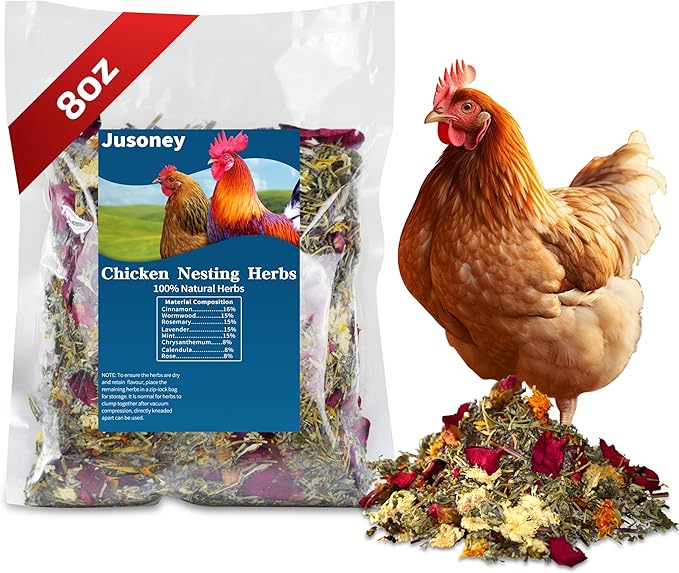 JUSONEY 8 OZ Nesting Herbs for Chicken Coop, Premixed 8 Dried Herbs Nesting Pads for Chicken Coop, Promotes Egg Production