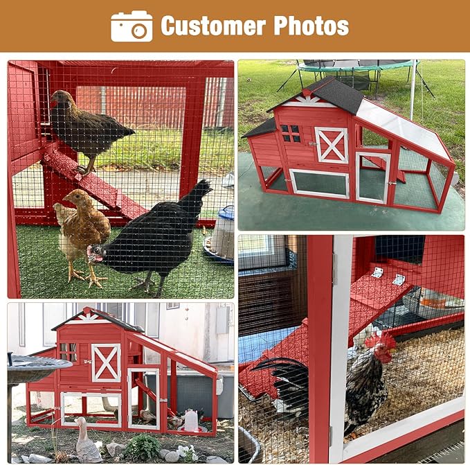 Large Chicken Coop for Outdoor with Nest Box and Removable Tray, Hen House Waterproof for 2-6 Chickens, Outdoor Poultry Cage with Wheels - Red