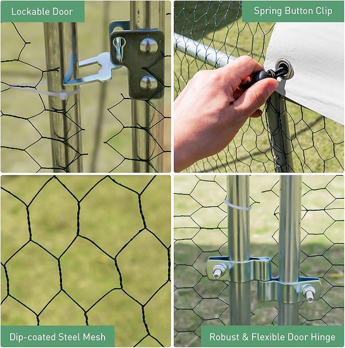 Giantex 19ft Metal Chicken Coop, Galvanized Walk-in Chicken Run with Waterproof PE Cover, Dome Shaped Poultry Cage Hen Run House Rabbits Habitat Cage for Backyard Farm Outdoor (19 x 9.2 ft, Dome)