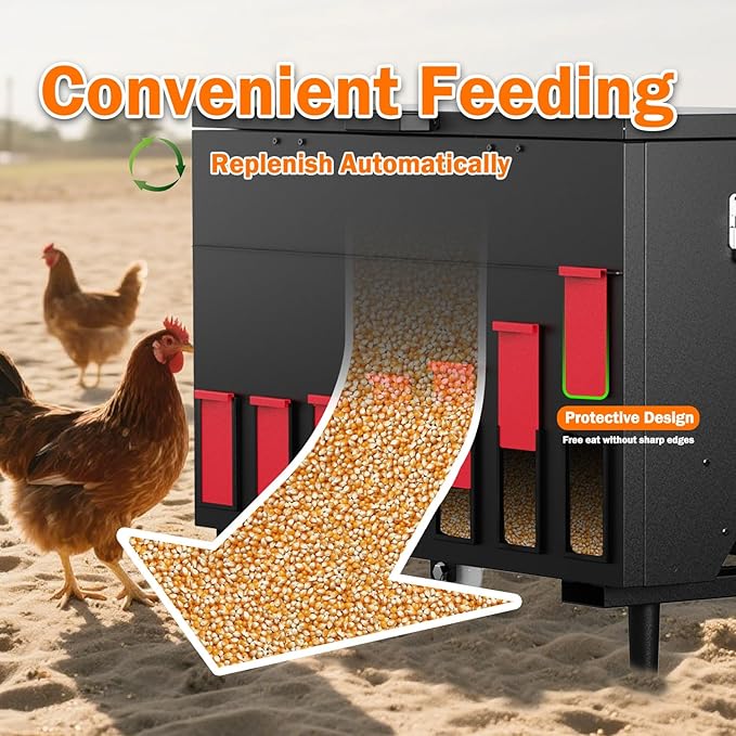 Automatic Chicken Feeder, 130lbs Capacity, 14 Ports Portable Poultry Feeder, Waterproof Metal Chicken Feeder, Suitable for Geese, Ducks, Turkeys, Quails
