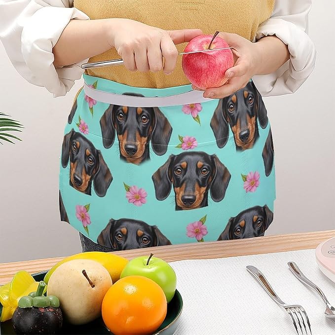 Unisex Chef Waiter Apron Waist Half Short Serving Aprons with 3 Pockets