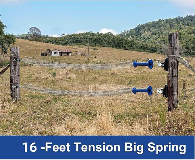 Electric Fence Spring Gate Kit,2pcs Electric Fence Spring Gates Stainless Steel 16 Feet Tension Livestock Fence Spring for for Field Fencing Pasture Gates