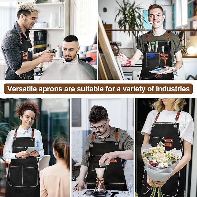 Cross-Back Chef Aprons for Men Women with Pockets,Cotton Canvas Adjustable Cooking Work Apron for Kitchen