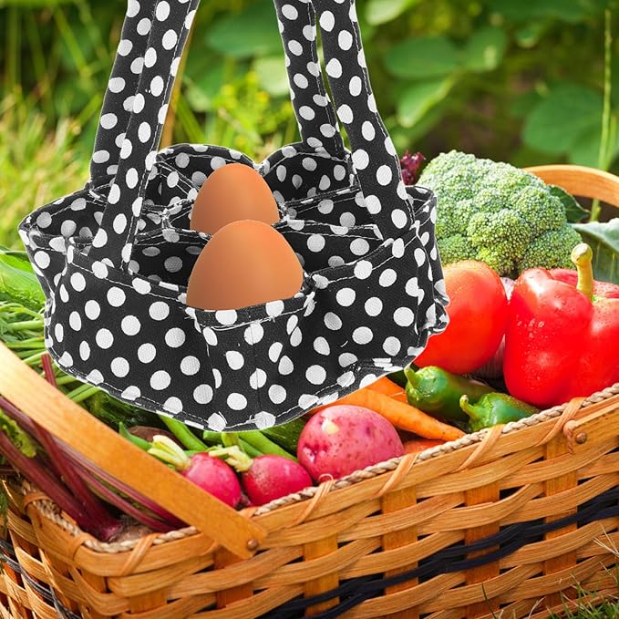 Chicken Egg Collecting Basket with 9 Canvas Pouches Portable Egg Gathering Bag for Housewife and Home Use