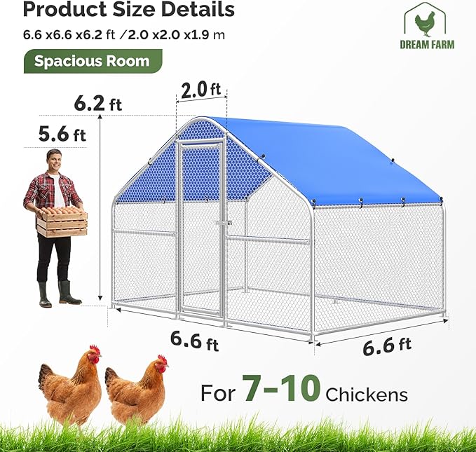 Sino Luban Large Metal Chicken Coop Run for 10 Chickens/Ducks, Chicken Runs for Yard with Waterproof Cover, Chicken Enclosure Chicken Pen Outdoor, Walk-in Poultry Cage (Upgrade wall Support Brace)