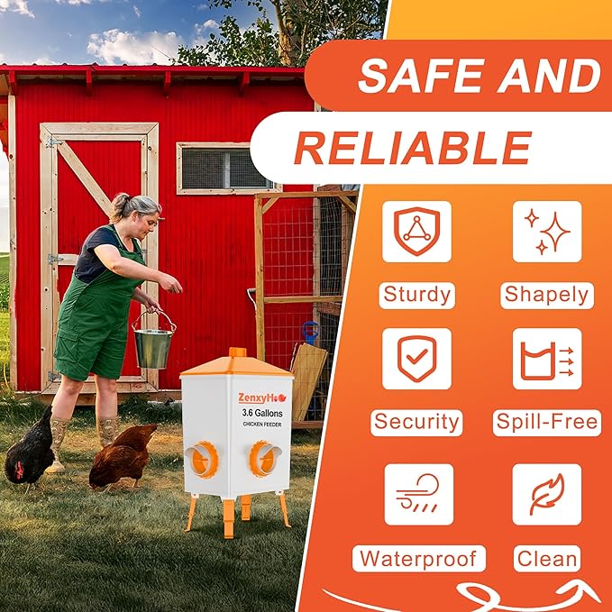 DIY Chicken Feeders No Waste, 8 Ports Poultry Feeder with Hole Saw for Buckets Troughs Orange