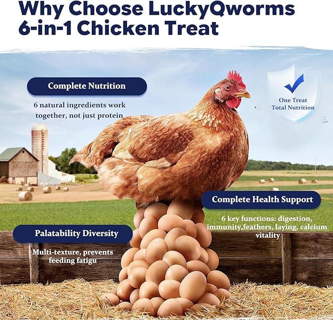 6-in-1 Poultry Treat Mix 1LBS High-Protein Mealworms, BSFL, Krill, Sunflower Seeds, Marigold Petals & Shells for Chickens & Ducks | Supports Strong Eggshells, Feather Health & Rich Yolks