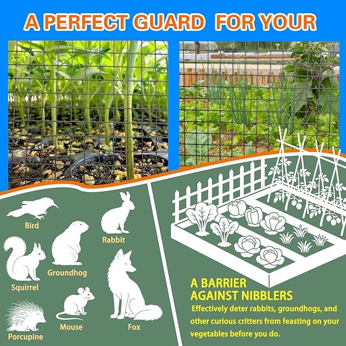 Black Hardware Cloth 1/2inch 24inx100ft, Chicken Wire Fencing, PVC Coated Metal Welded Wire Mesh Roll, for Rabbit Snake Groundhog Gopher Netting Cage Vegetable Garden Fence Animal Barrier