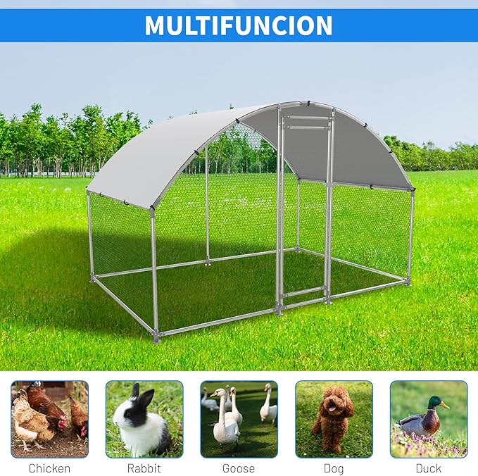 Large Metal Chicken Coop, Outdoor cage Run with Waterproof and Anti-UV Cover, Dome Roof Walk-in Poultry Cage Rabbit Duck House for Outside, Backyard and Farm.