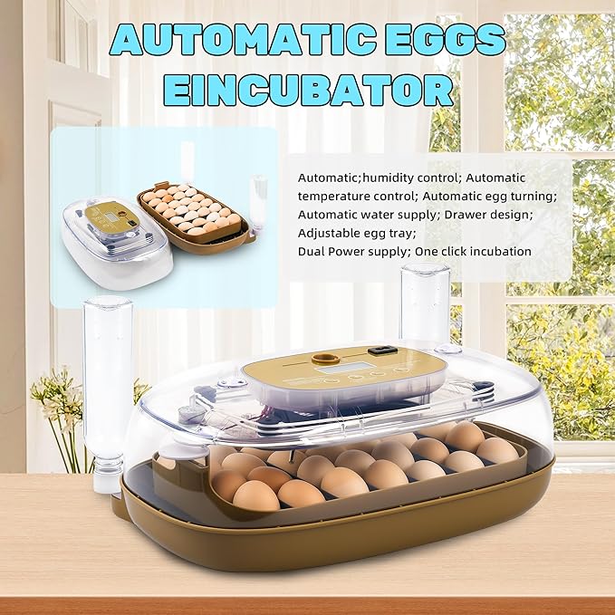 Incubators for Hatching Eggs,24 Egg Incubator with Automatic Egg Turning and Humidity Control,Egg Candler,Air Vent,360° Viewing for Chicken,Duck Eggs,Ideal for Farm,Classroom,Home Use