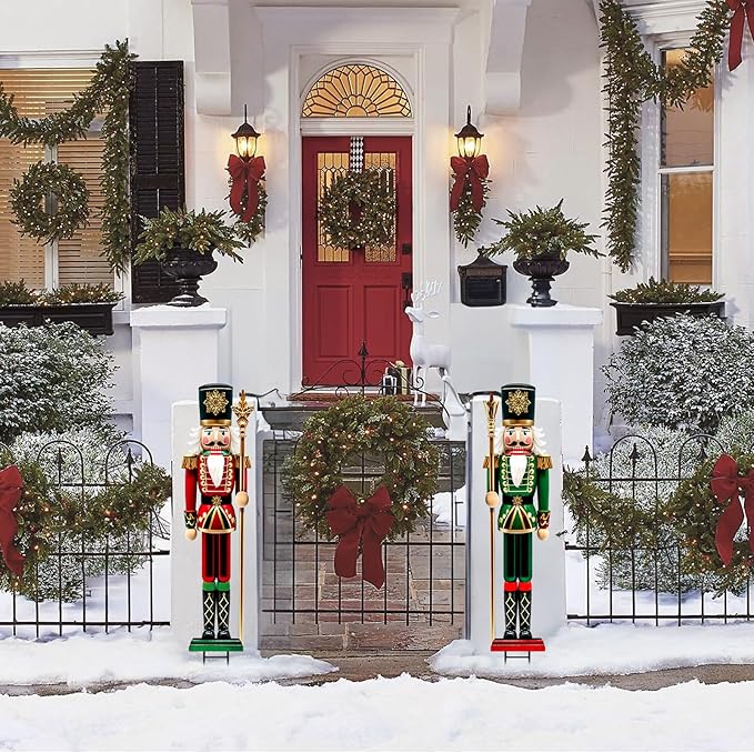 Christmas Decorations Outdoor, 2pcs Extra Large Vintage Nutcracker Yard Metal Signs Stakes, 48" Rustic Xmas Decor for Lawn Front Door Garden Home Farmhouse Patio Porch Outside Winter