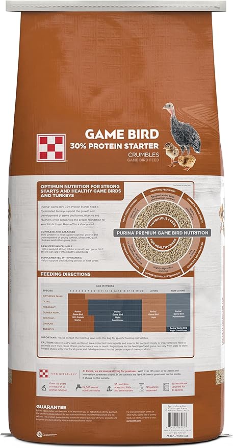 Purina® | Game Bird + Turkey 30% Protein Starter Feed | 40 Pound (40 lb.) Bag