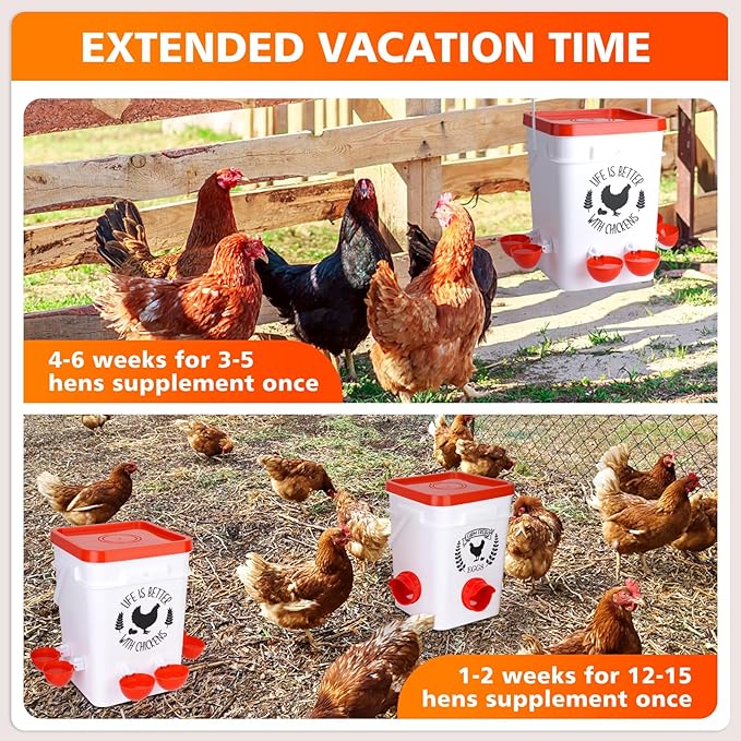 Tgeyd 5Gal/25Lb Large Chicken Feeder and Waterer Set (Rain Proof/No Waste), with S-Hooks for Easy Hanging