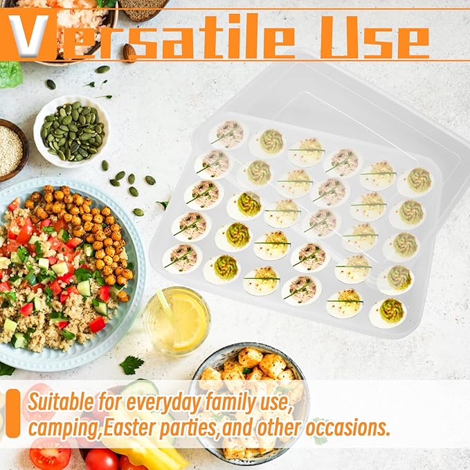 OJYUDD Deviled Egg Containers with Lid,Plastic Egg Holder for Refrigerator,30 Egg Storage Holder,Fridge Egg Dispenser Egg Storage Box