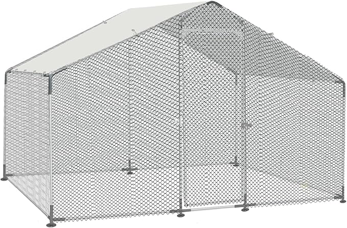 Large Metal Chicken Coop with Roof and Run for 6-10 Chickens, Walk-in Outdoor Chicken Runs for Yard with Waterproof Cover,Wire Mesh Poultry Cage as Hen House,Duck Coop,Rabbit Hutch
