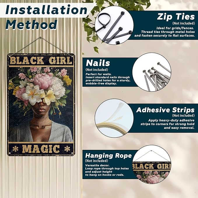 HARIKUIYIN Rutro Metal Tin Sign African American Novelty Plaque Poster Black Girl Magic Metal Poster Office Rustic Home Kitchen Bathroom Cafe Aluminium Sign Wall Decor 12x8 Inch