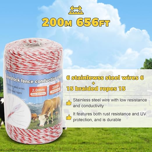Electric Fence Charger 12V Input to 12KV Output, 2 Joule, 120 Acre Plug-in Electric Fence Energizer for Wildlife Control & Animal Intrusion Prevention Includes Warning Signs and Conductive Wire