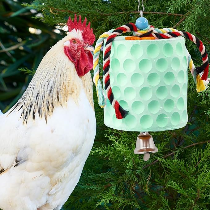 Oooct Large Chicken Chewing Toy, Chick Beak Grinding Calcium Stone with Bells, Chicken Coop Accessories, Cage Toys for Cockatiel Parakeet Parrot Budgies Rat Hamster Rabbit Bunny Green