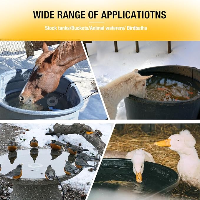 150W Chicken Water Heater, Submersible Bucket Heater Deicer for 5 Gallon, Heated Chicken Waterer for Winter, Freeze-Proof Poultry Waterer, Stock Tank & Water Trough Warmer for Livestock