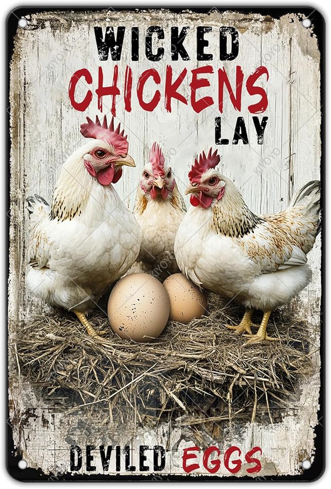 Metal Art for Outside Chickens Lay Deviled Eggs Metal Signs Vintage Room Decor Aesthetic Wall Art 12x8 Inch