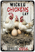 Metal Art for Outside Chickens Lay Deviled Eggs Metal Signs Vintage Room Decor Aesthetic Wall Art 12x8 Inch