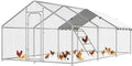 Large Metal Chicken Coop with Roosting Perch Walk-in Poultry Cage Chicken Run Duck House Chicken Pen Spire Shaped Coop with Waterproof Cover for Outdoor Backyard Farm Use(10' L x 19.7' W x 6.4' H)
