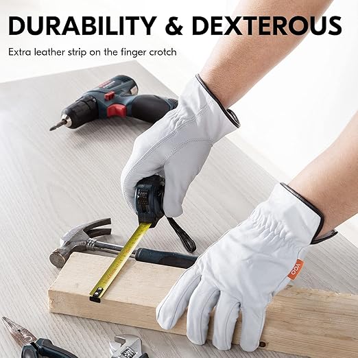 Vgo... 1-Pair Unlined Top Grain Goatskin Work and Driver Gloves for Men(Size XL, White, GA9501)