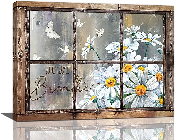 Daisy Wall Decor Rustic Flower Wall Art Farmhouse Window Daisies Pictures Bathroom Decor Country Butterfly Canvas Prints Just Breathe Artwork Home Office Decoration For Kitchen Bathroom Living Room
