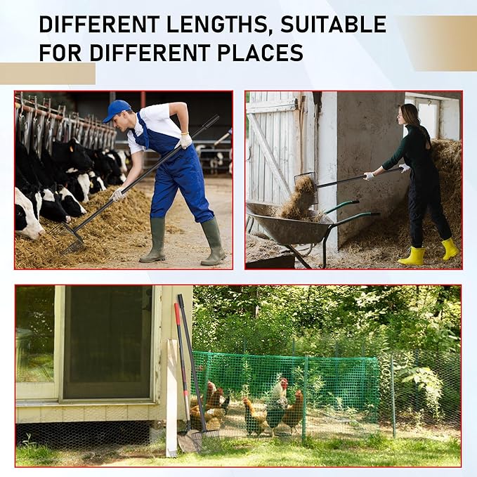 Chicken Poop Scooper for Sand, Extra Large Sifting Shovel with 3-Height Adjustable Handle, Chicken Coop Scoop for Quick Cleaning, Coop Scoop for Poultry Litter, Goat & Horse Poop Scooper, Black