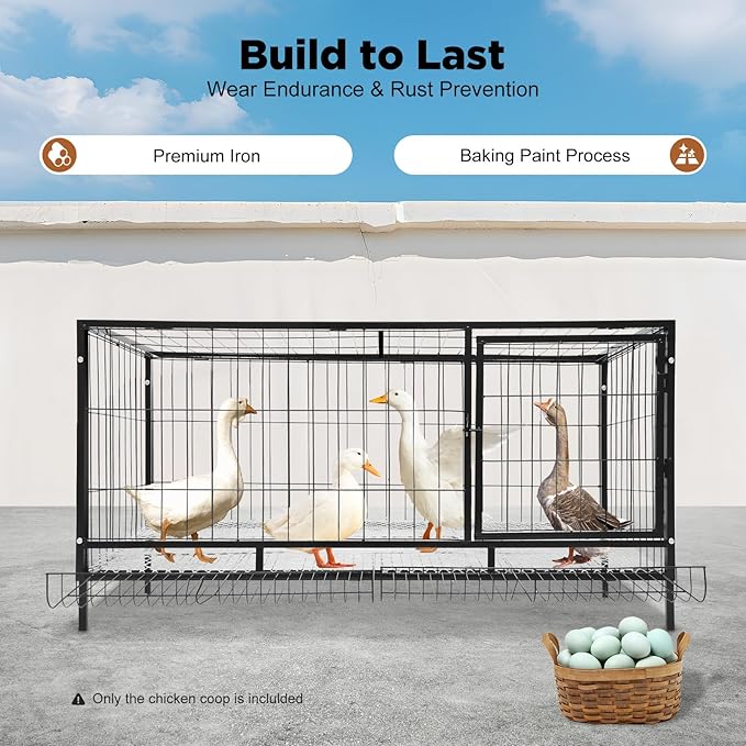 Chicken Coop Iron Large Durable Chicken Enclosure with Automatic Egg Collection, Top & Side Opening Doors,Portable Chicken Cage Pens for Rabbits Pigeons(47.24 * 22.83 * 24.41in)