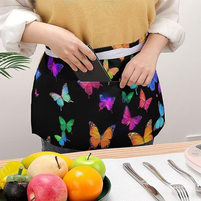 Unisex Apron for Cooking Server Waitress Half Waist Apron with 3 Pockets