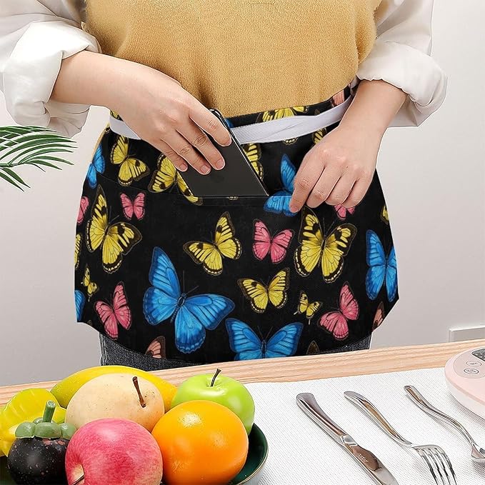 Half Apron with 3 Pockets Chef Cooking Kitchen Restaurant Aprons for Women Men